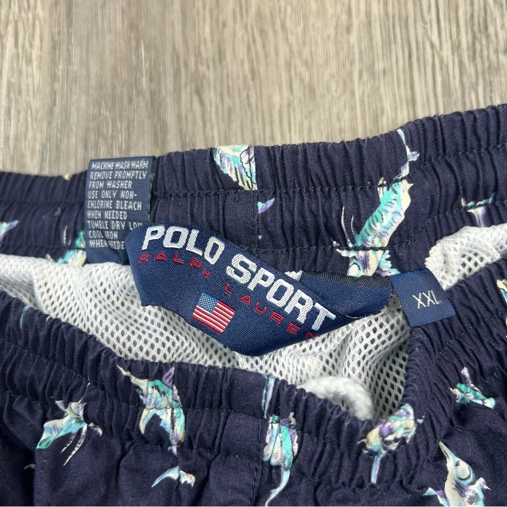 Vintage Polo Sport Ralph Lauren Shorts‎ Mens XXL Fish Print Swim Trunks Lined 5”